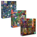 Three colorful puzzle boxes with different Fall scenes 