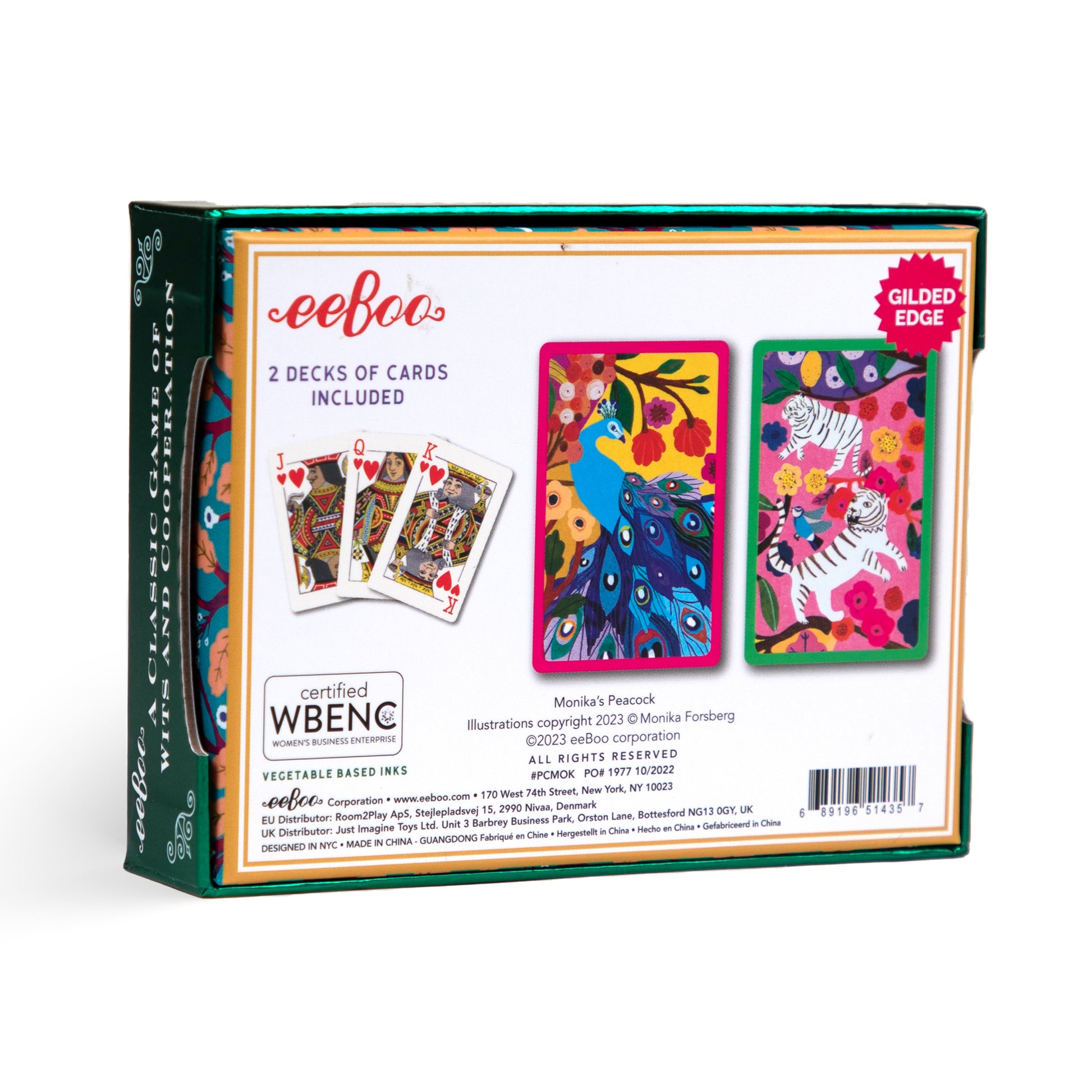 Bridge Playing Cards Set | Unique Artist Illustrated Peacocks & Tigers with Green & Pink Foil | Makes a beautiful gift.