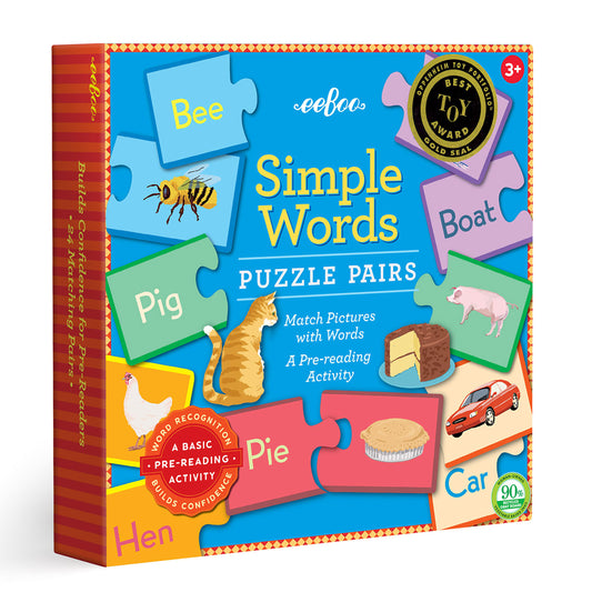 Simple Words Learn to Read Puzzle Pairs eeBoo for Kids Ages 3+