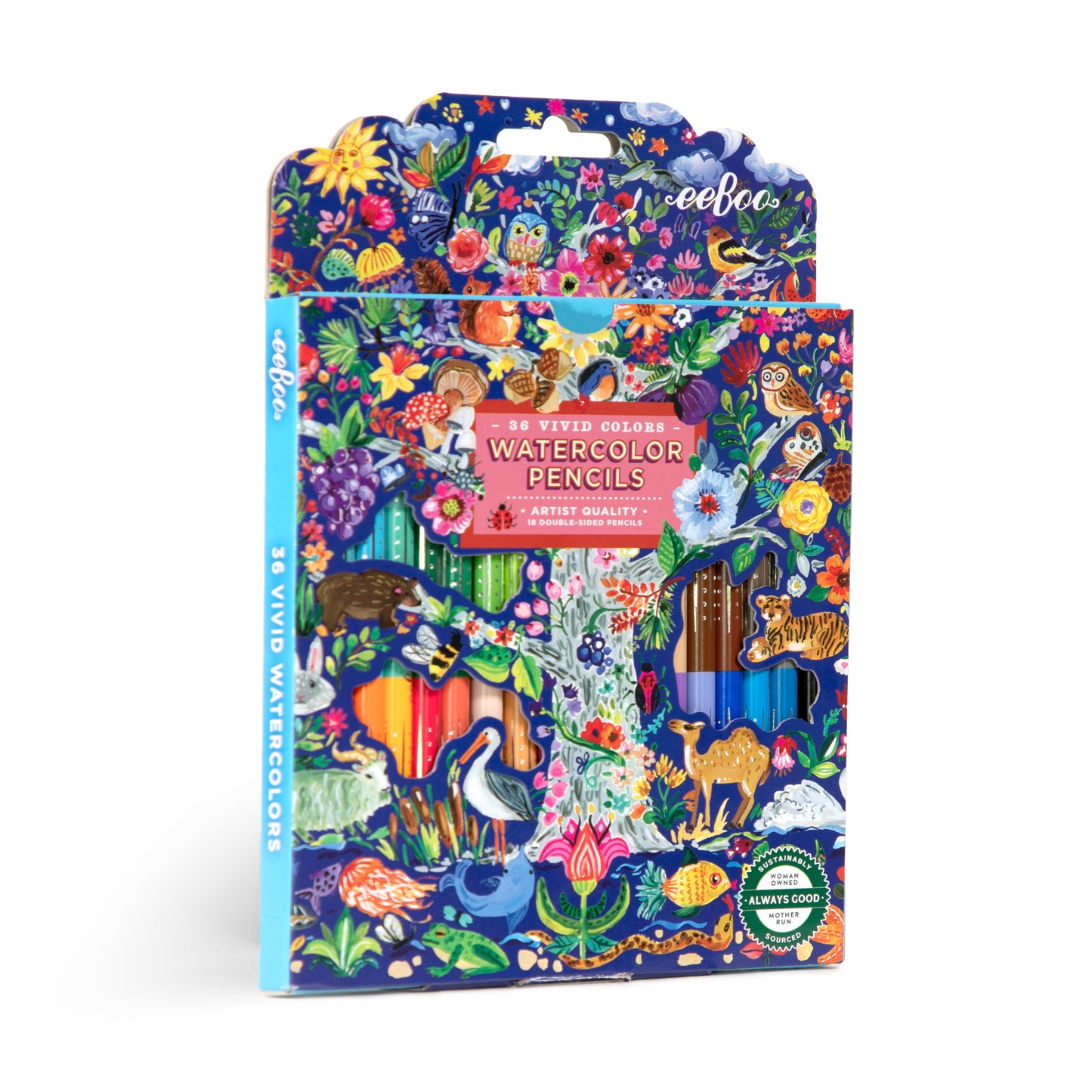 Pack of watercolor pencils with colorful packaging featuring animals and nature.