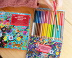 Pack of watercolor pencils with colorful packaging featuring animals and nature by eeBoo