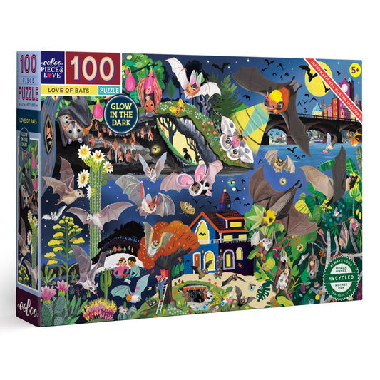 Love of Bats 100 Piece Jigsaw Puzzle Glow in the Dark eeBoo for Kids Ages 5+