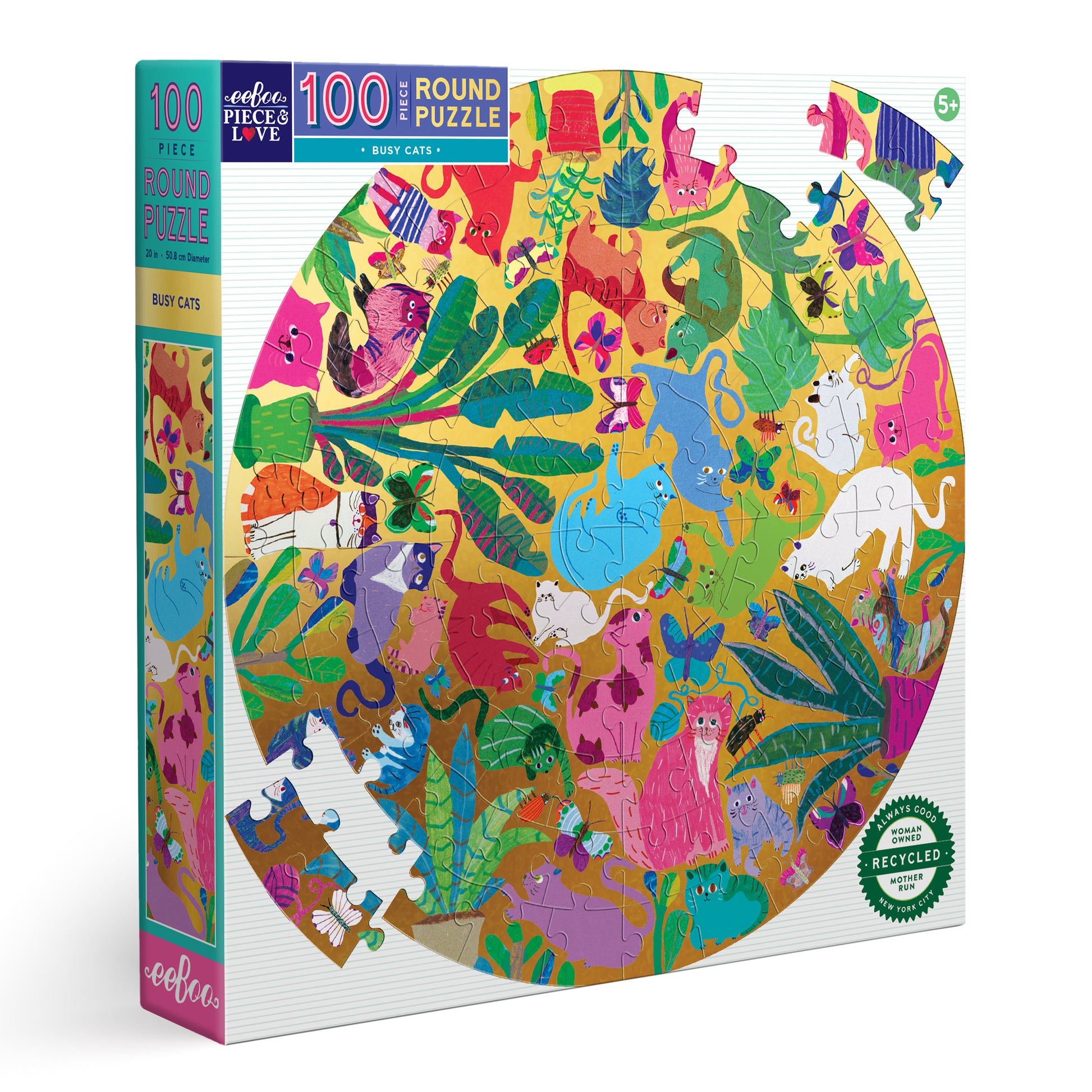 Busy Cats 100 Piece Round Jigsaw Puzzle eeBoo Gifts for Kids 5+
