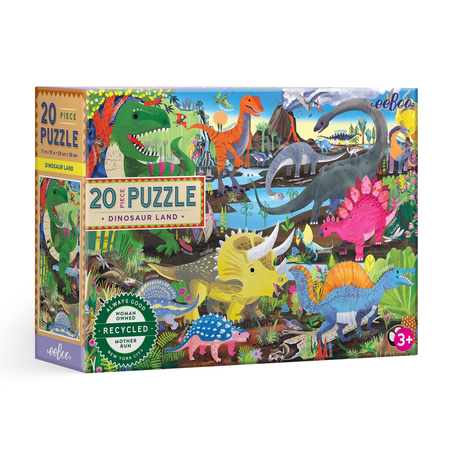 Dinosaur Land 20 Large Pieces Jigsaw Puzzle eeBoo Gifts for Pre School Kids 3+ Future Paleontologist