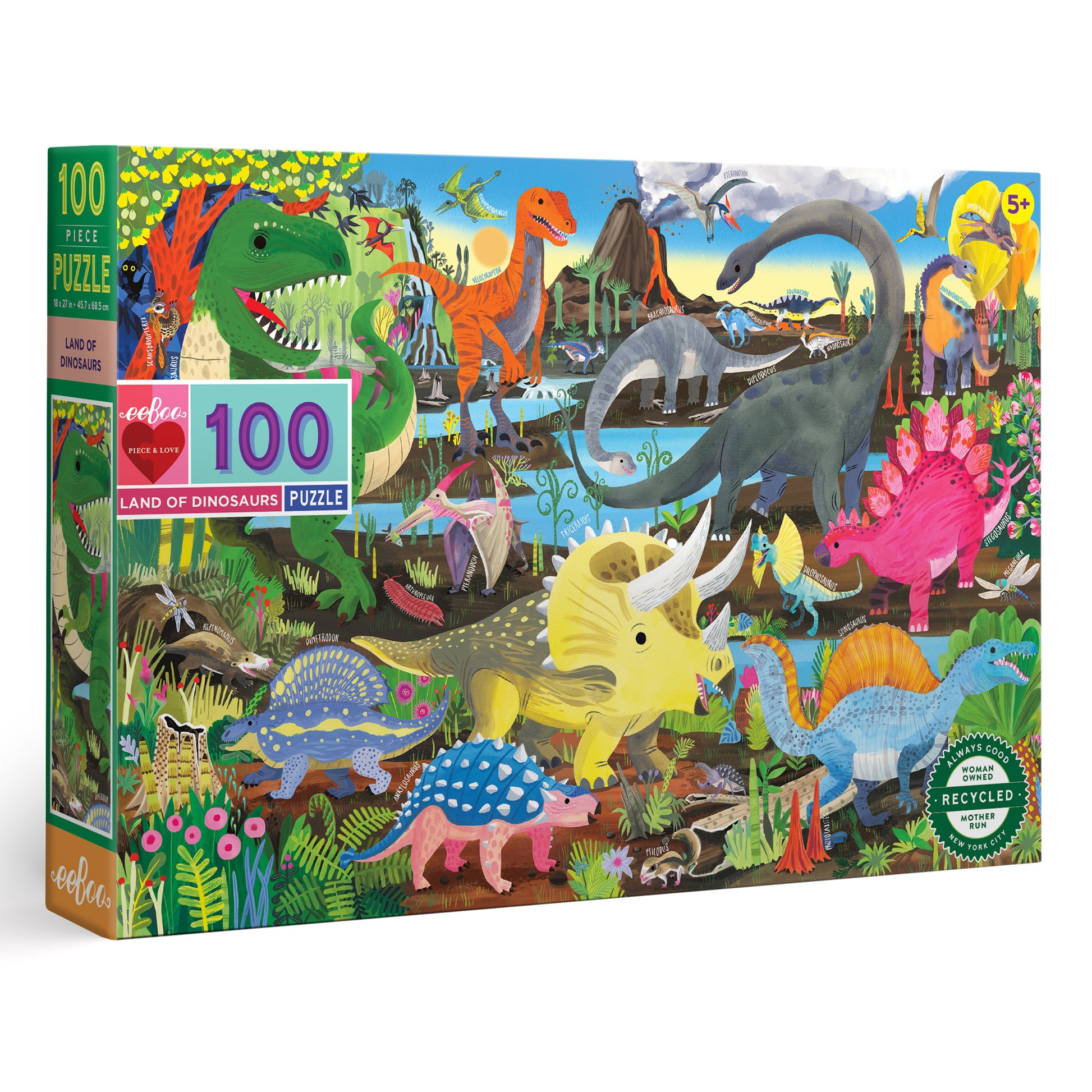 Land of Dinosaurs 100 Piece Jigsaw Puzzle eeBoo Cute Gifts for Kids 5+