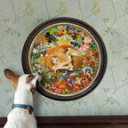 Watercolorist Maria Over depicts a dreaming fox surrounded by swirling color, flowers, birds, berries & more. 500 Piece Jigsaw Puzzle by eeBoo 