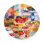  Artist Lee Foster-Wilson depicts a lush, vibrant Mediterranean spread of pomegranate, berries, figs, & more. 500 Piece Round Jigsaw Puzzle by eeBoo 