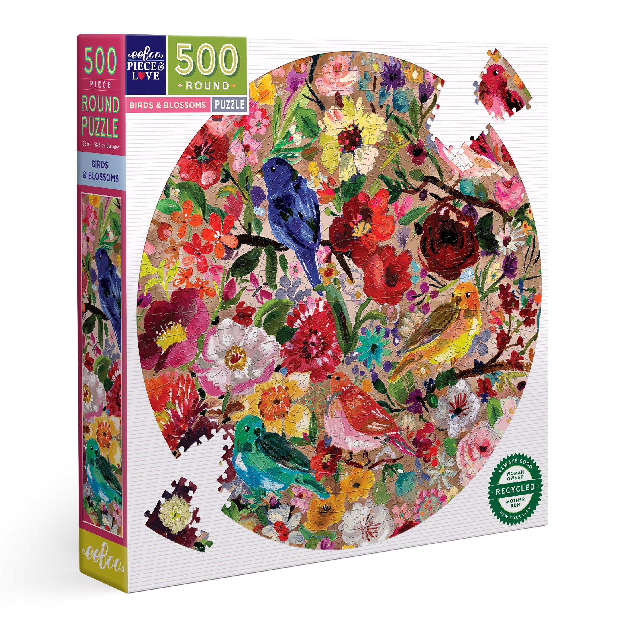 Birds & Blossoms 500 Piece Round Jigsaw Puzzle | Beautiful Unique Gift ...