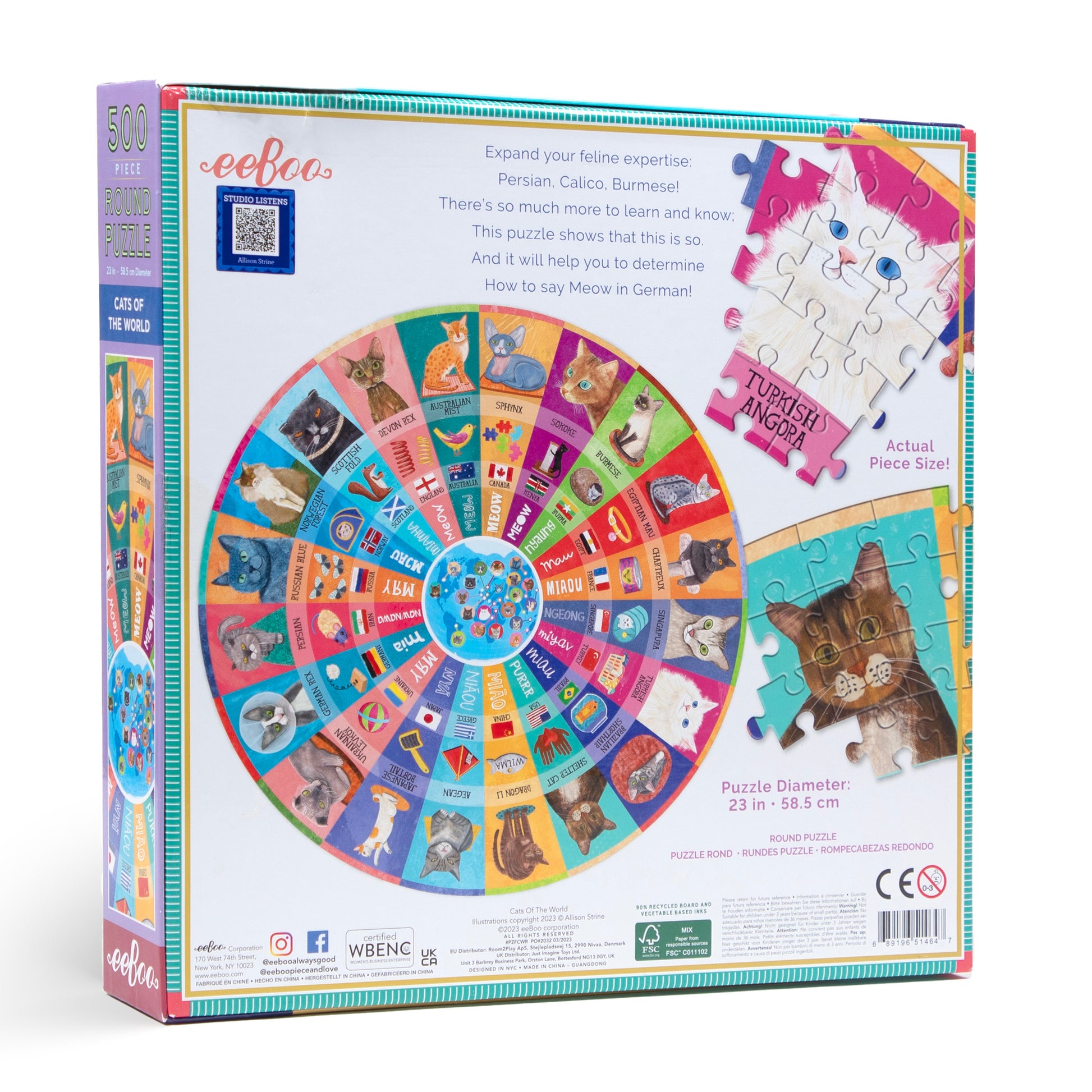 eeBoo 500 Piece Round Puzzle Cats of The World