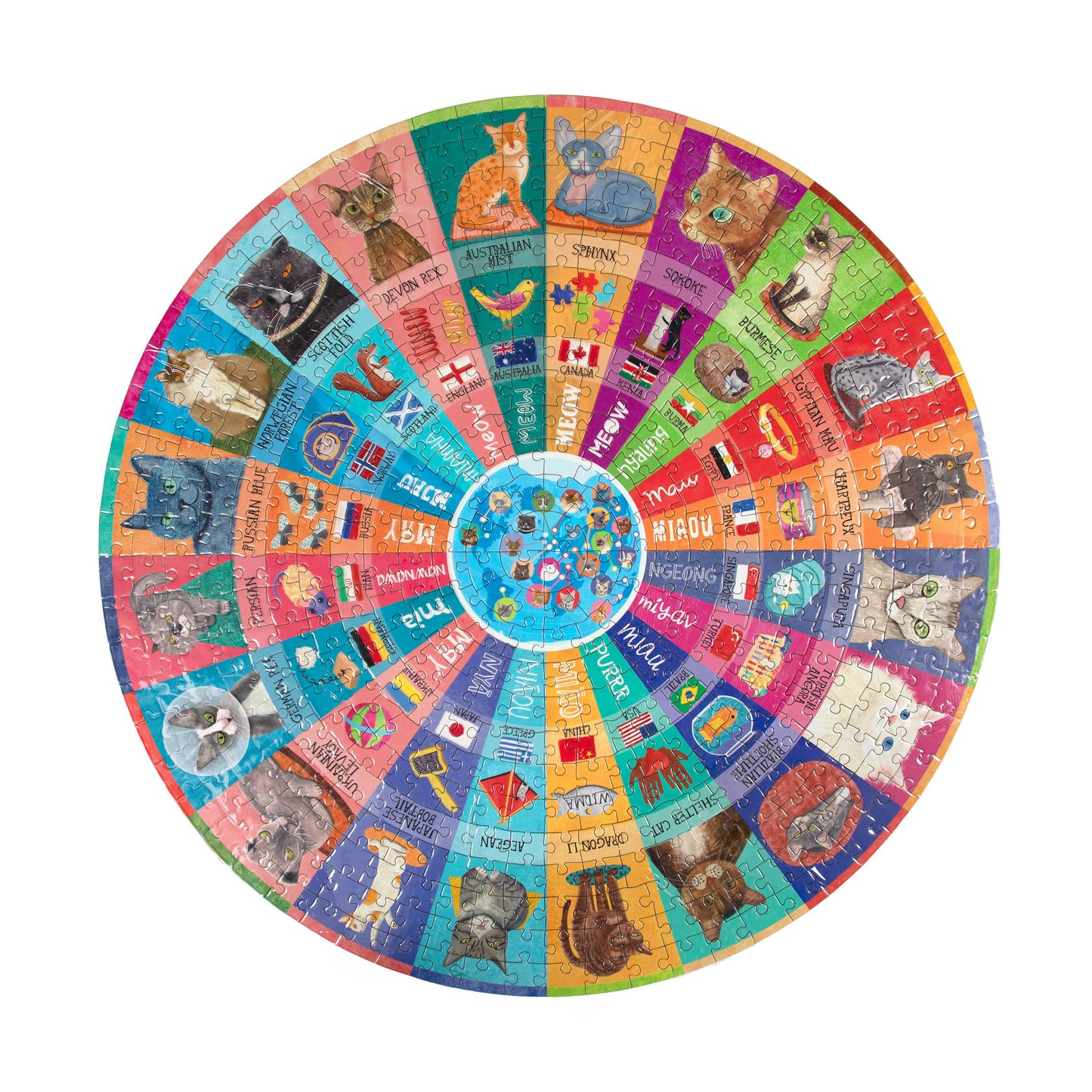Cats of the World 500 Piece Round Jigsaw Puzzle | Unique Fun Gifts for Cat Lovers