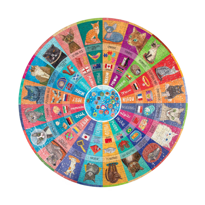 Cats of the World 500 Piece Round Jigsaw Puzzle eeBoo Piece & Love Gifts
