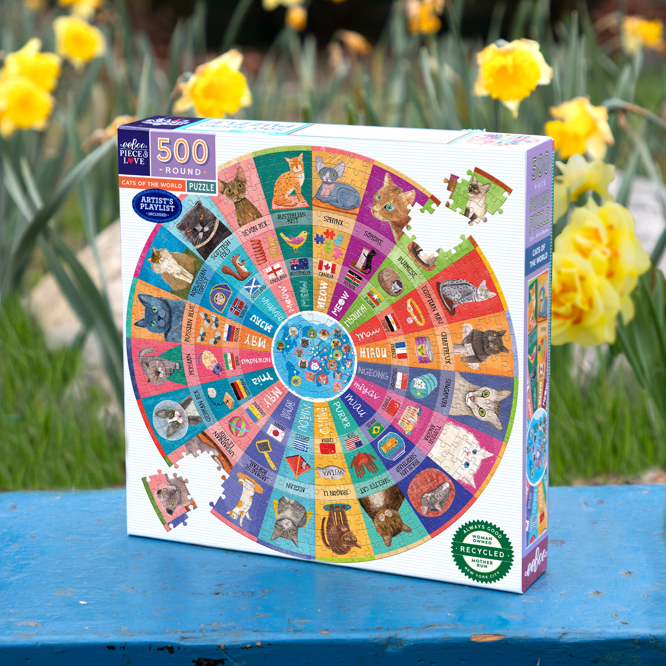 Cats of the World 500 Piece Round Jigsaw Puzzle | eeBoo Piece & Love Gifts