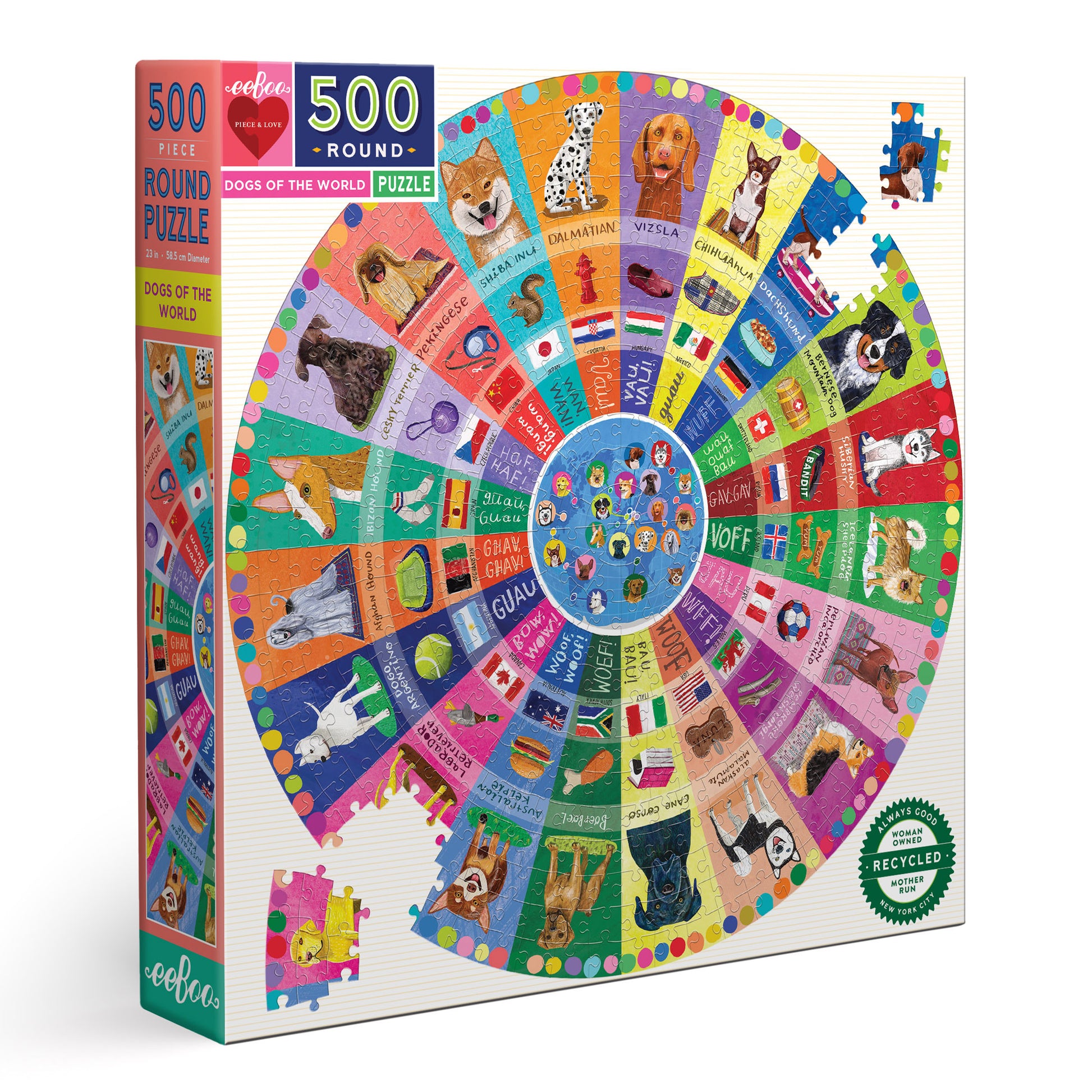 Dogs of the World 500 Piece Jigsaw Puzzle | eeBoo Piece & Love Amazing Gifts for Teens & Adults 14+
