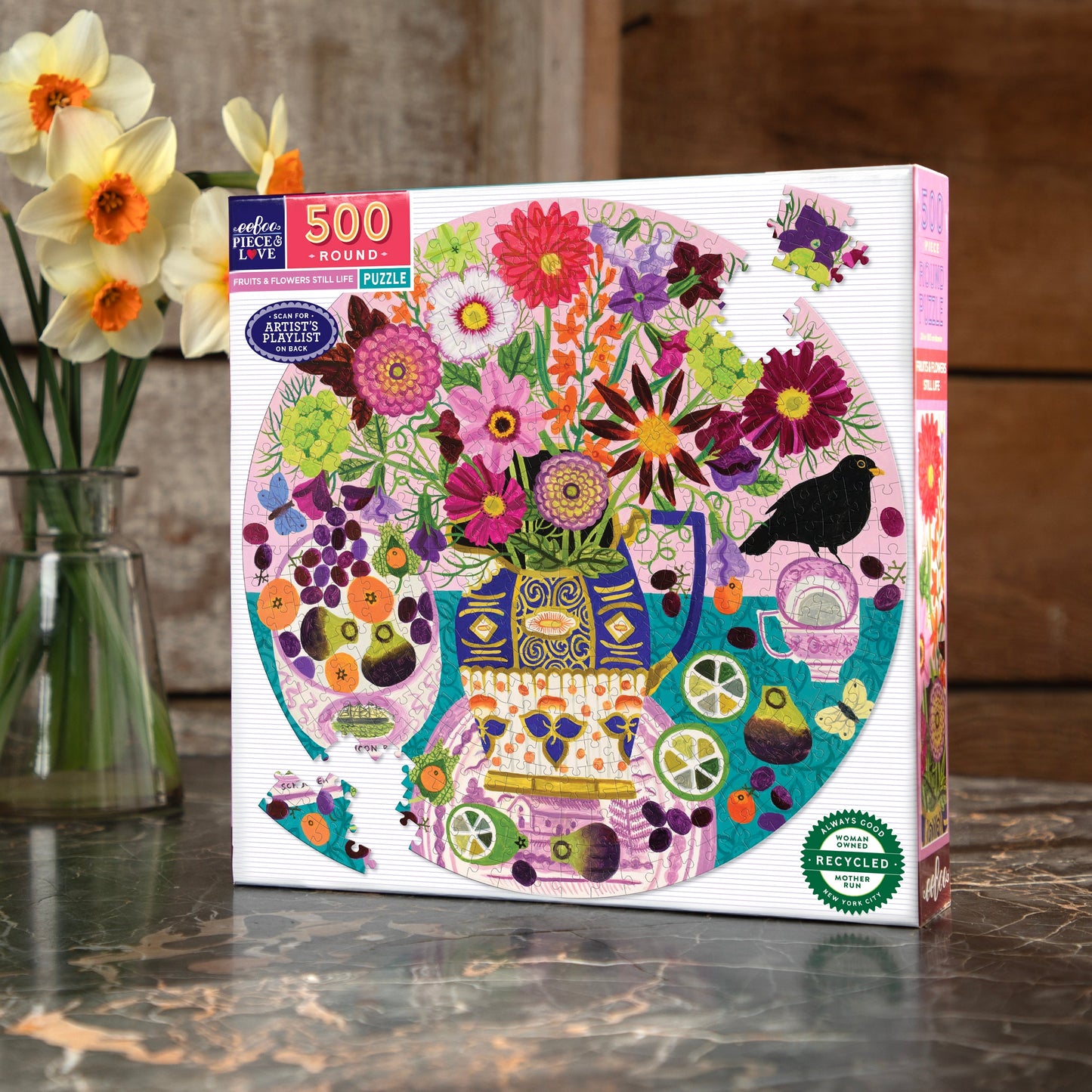 Fruits & Flowers Still Life 500 Piece Jigsaw Puzzle by eeBoo | Unique Fun Gifts