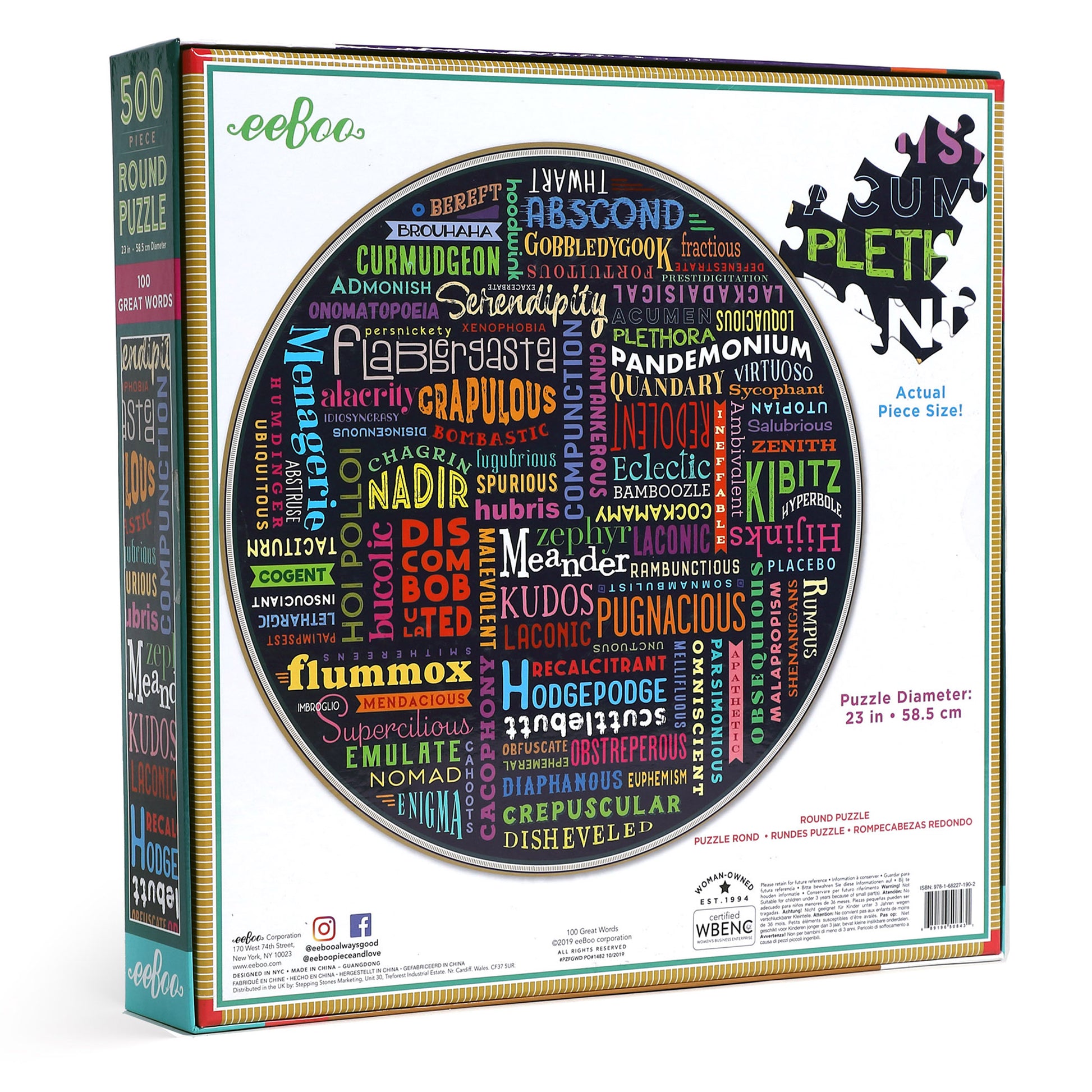 100 Great Words 500 Piece Round Jigsaw Puzzle | eeBoo Piece & Love Gifts for Wordsmiths