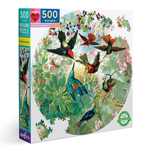 Hummingbirds and Succulents 500 Piece Round Puzzle eeBoo