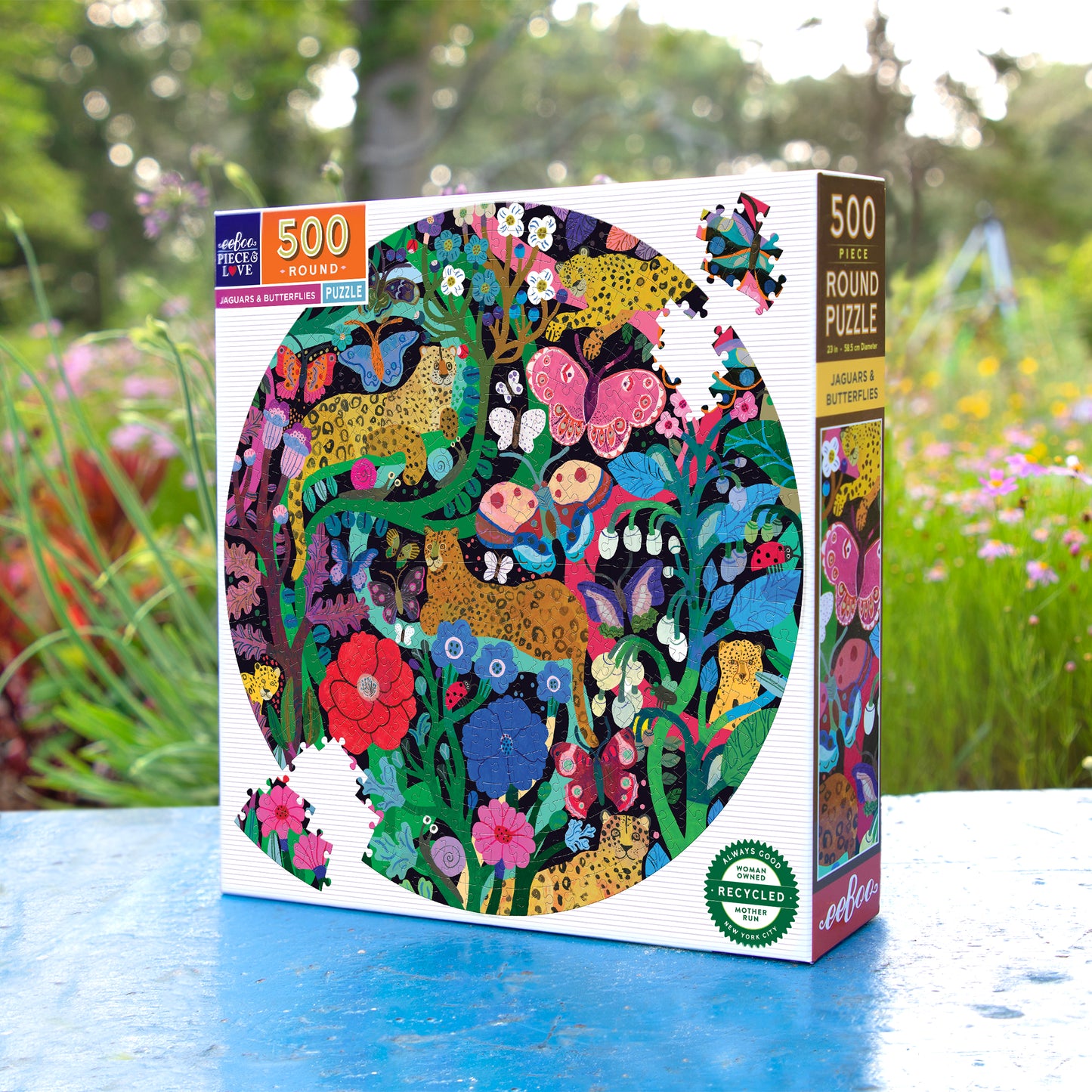 Jaguars and Butterflies 500 Piece Round Puzzle | Unique Fun Gifts