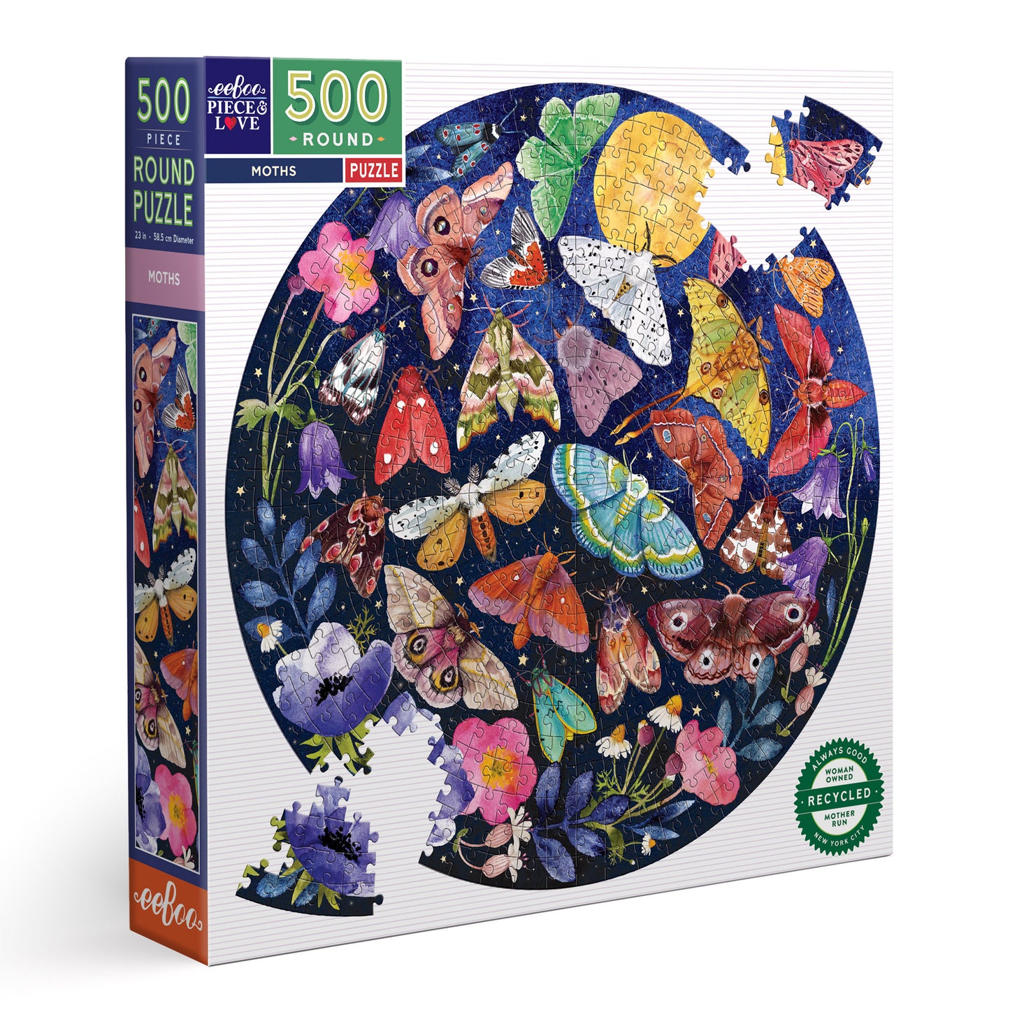 Moths 500 Piece Round Jigsaw Puzzle eeBoo Unique Goblincore Gifts for Adults