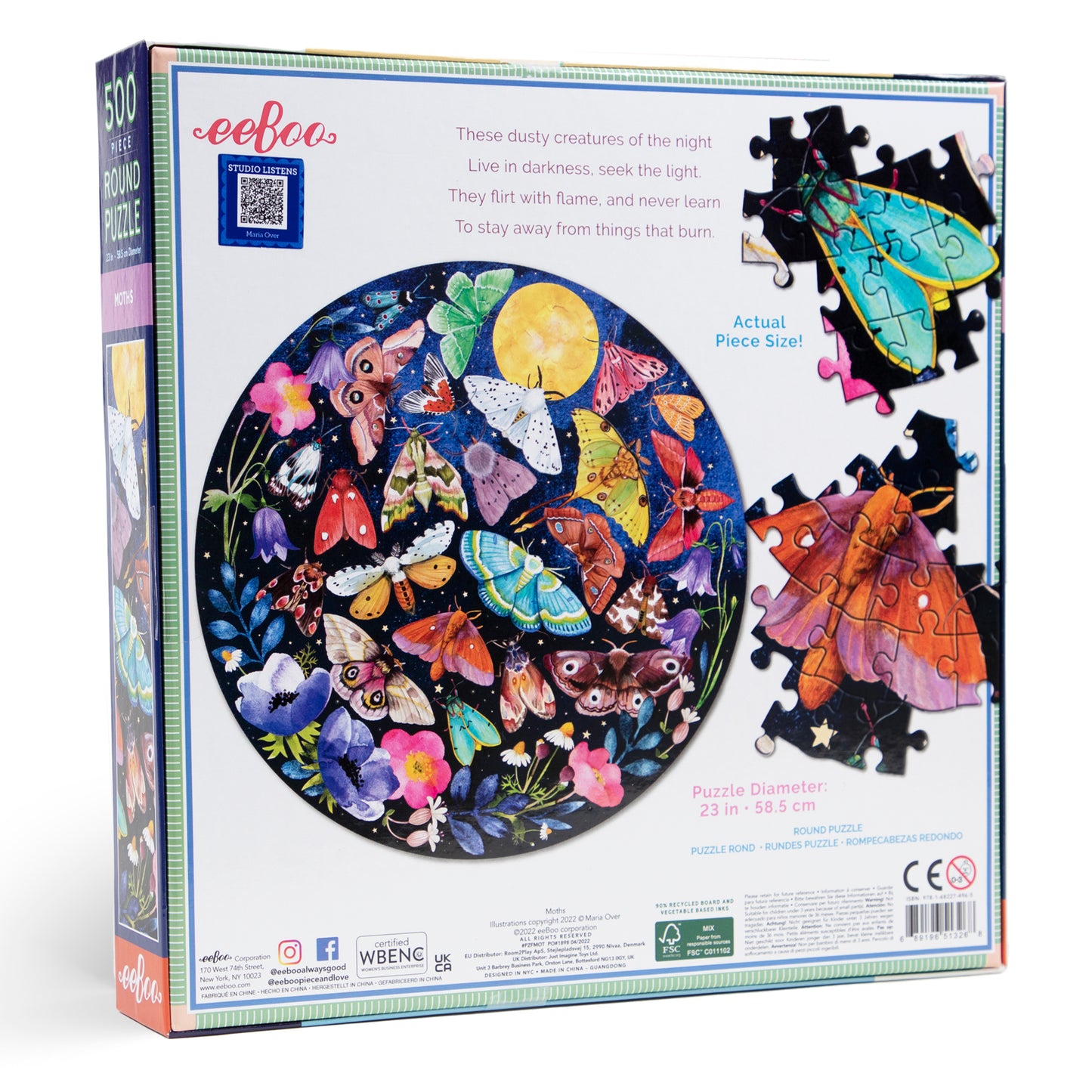 Moths 500 Piece Round Jigsaw Puzzle eeBoo Unique Goblincore Gifts for Adults