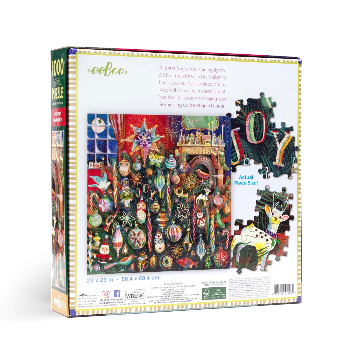 Holiday Christmas Tree Ornaments 1000 Piece Jigsaw Puzzle | eeBoo Piece & Love Unique Gifts