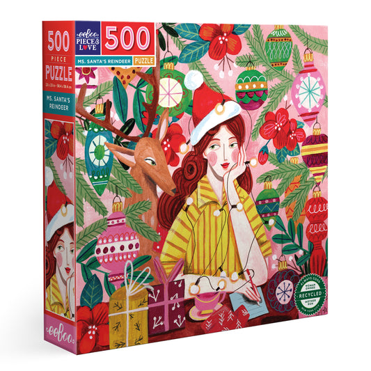 Ms. Santa's Reindeer 500 Piece Square Jigsaw Puzzle | Unique Gifts for Women