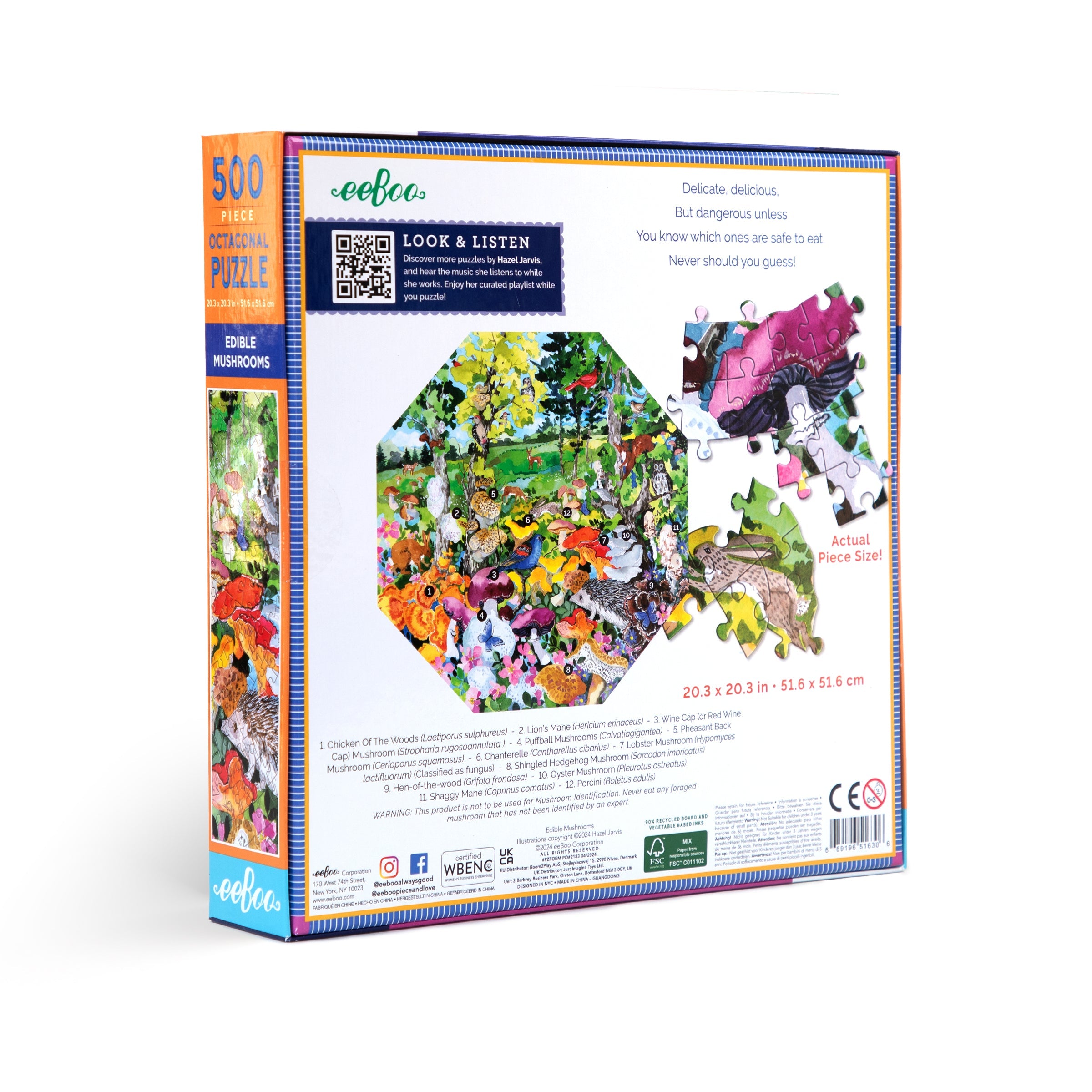 Edible Mushrooms 500 Piece Octagon Puzzle by eeBoo | Unique Fun Gifts