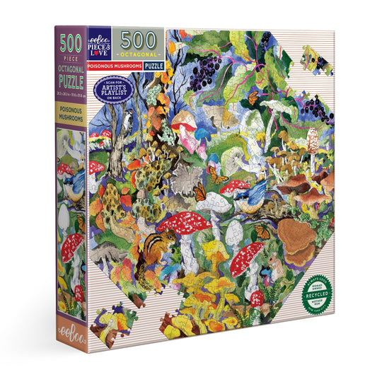 Poisonous Mushrooms 500 Piece Octagon Puzzle by eeBoo | Unique Fun Gifts