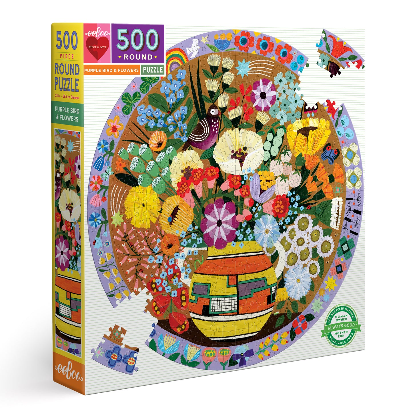 Purple Bird and Flowers Vase 500 Piece Jigsaw Puzzle | eeBoo Piece & Love Gifts for Teens & Adults