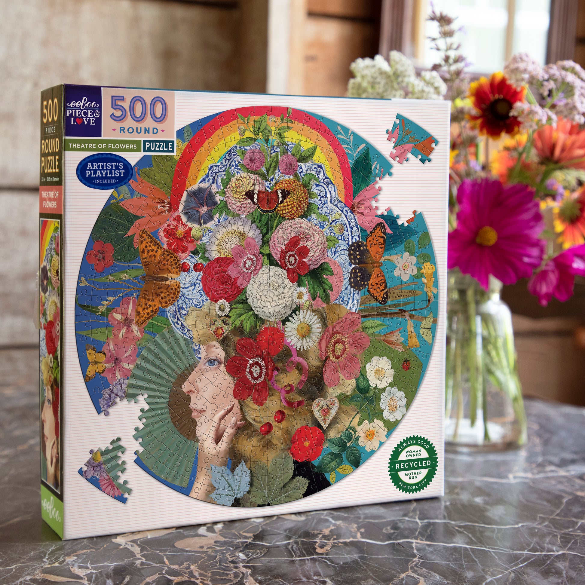 Theatre of Flowers 500pc Round Jigsaw Puzzle eeBoo Gifts for Adults 14+
