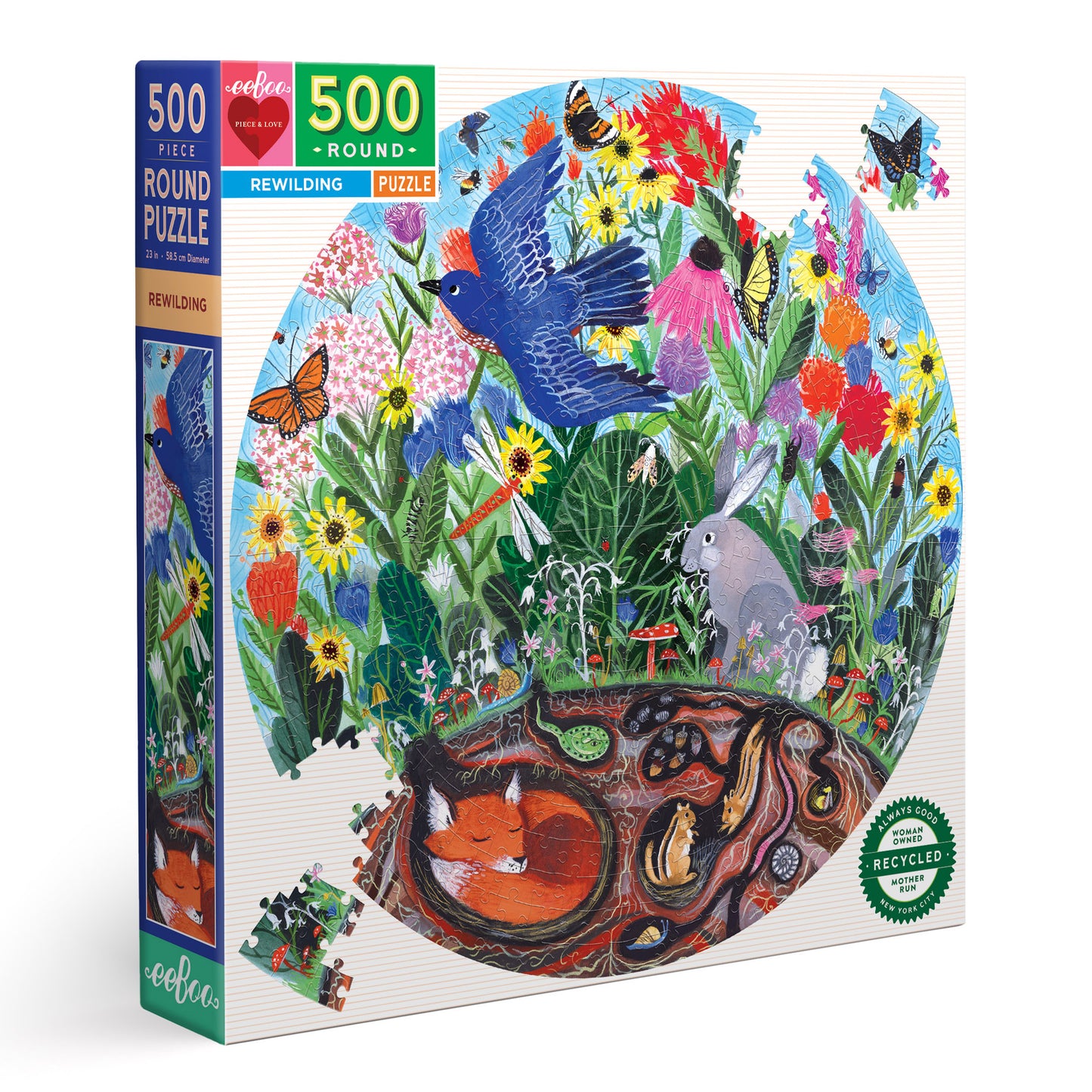 Rewilding Nature 500 Piece Round Jigsaw Puzzle | eeBoo Piece & Love | Great Gifts for Animal Lovers