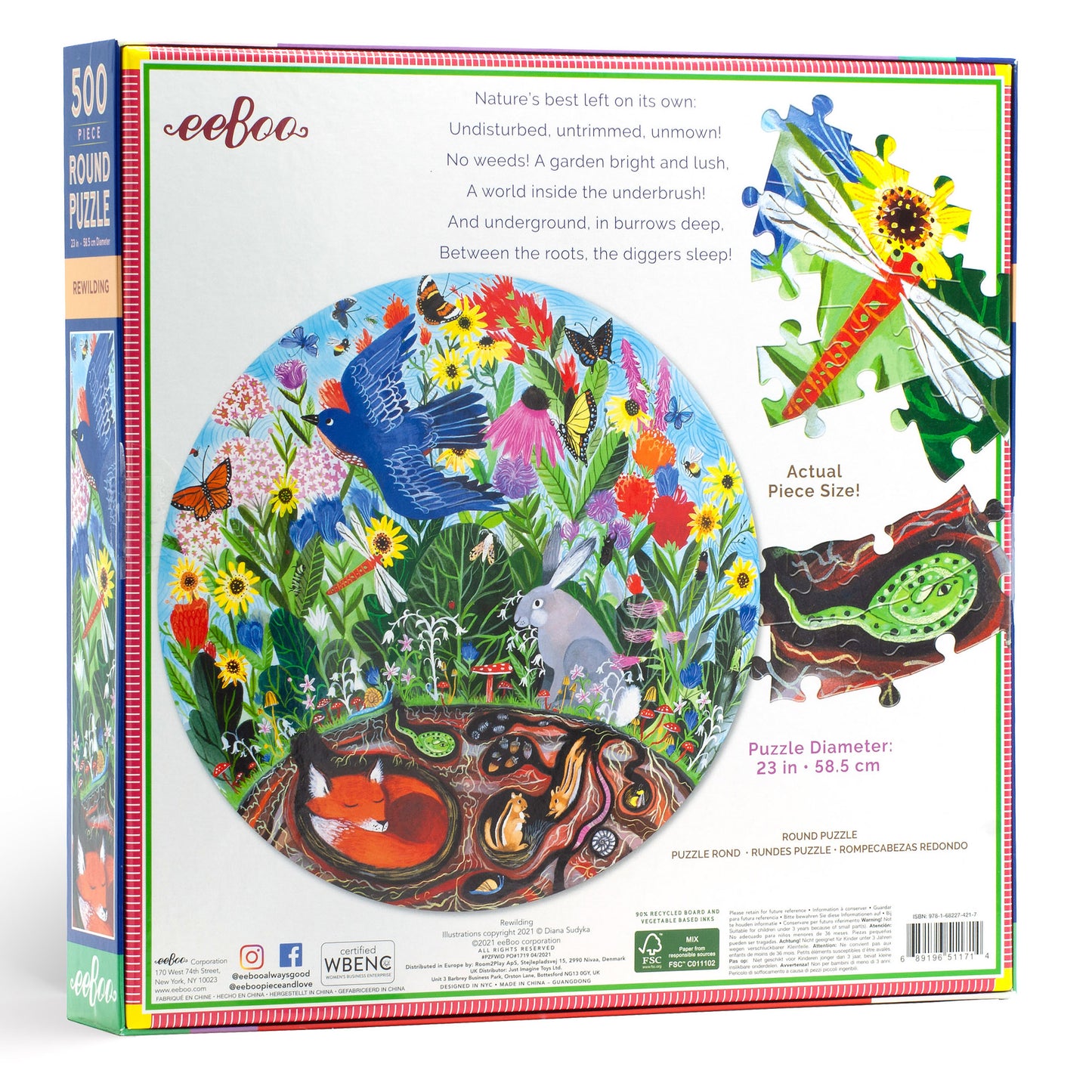 Rewilding Nature 500 Piece Round Jigsaw Puzzle | eeBoo Piece & Love | Great Gifts for Animal Lovers