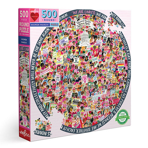 Women March! Feminist 500 Piece Round Jigsaw Puzzle Equal Womens Rights