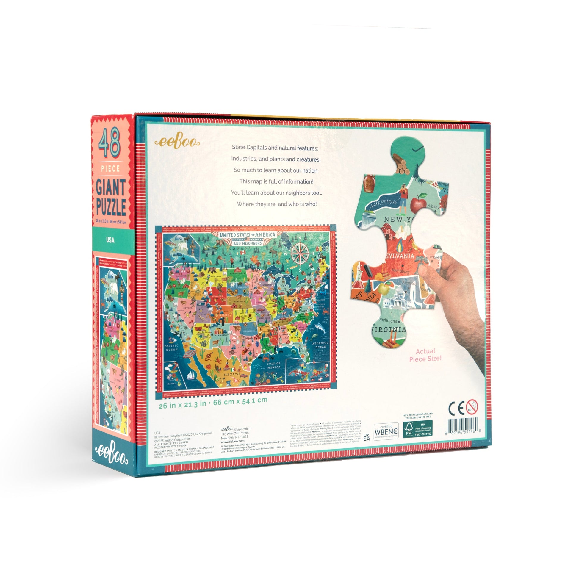 USA 48 Giant Jigsaw Puzzle by eeBoo | Unique Fun Gifts