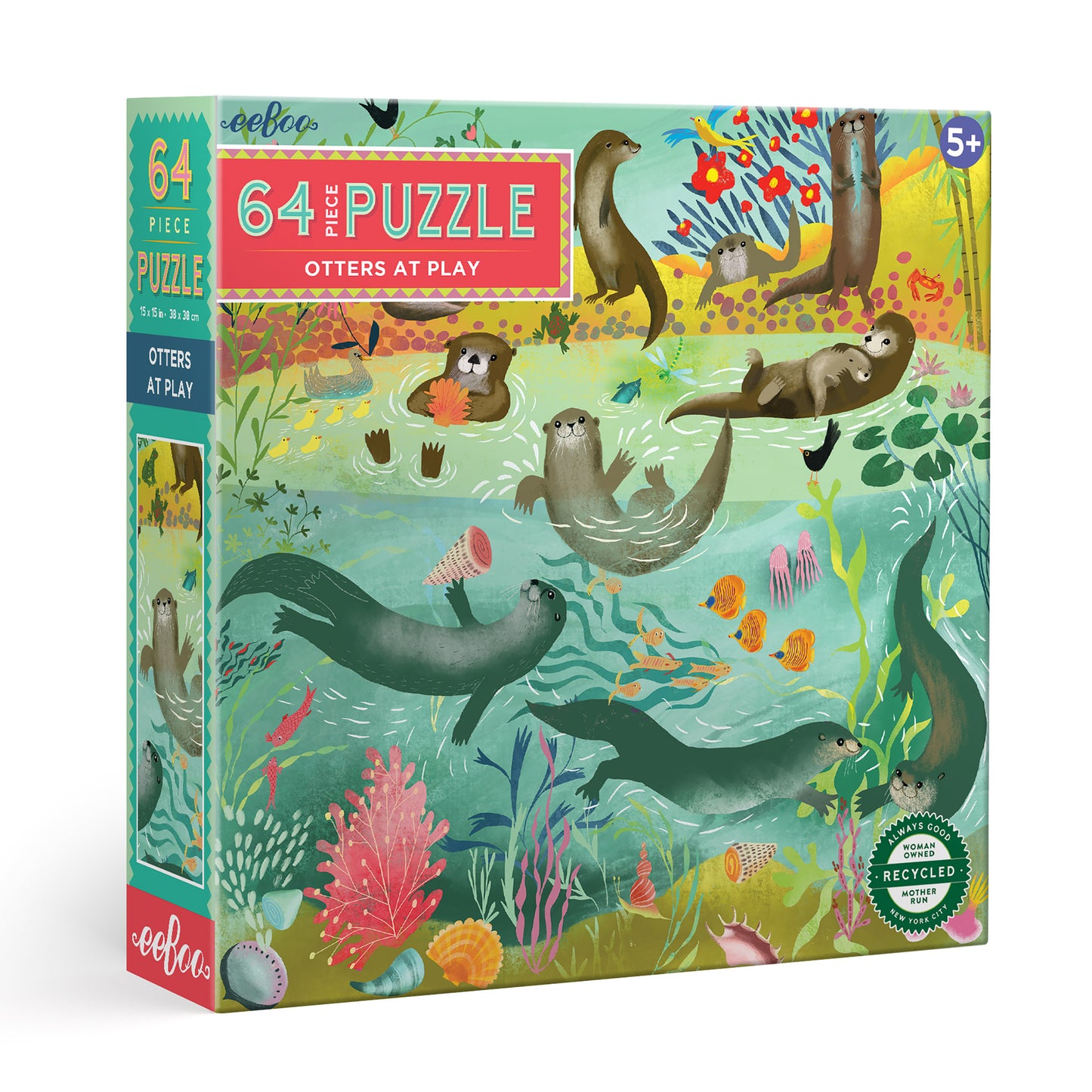 Otters at Play 64 Piece Jigsaw Puzzle | eeBoo Large Piece Kids Puzzle | Gifts for Kindergartners 5+