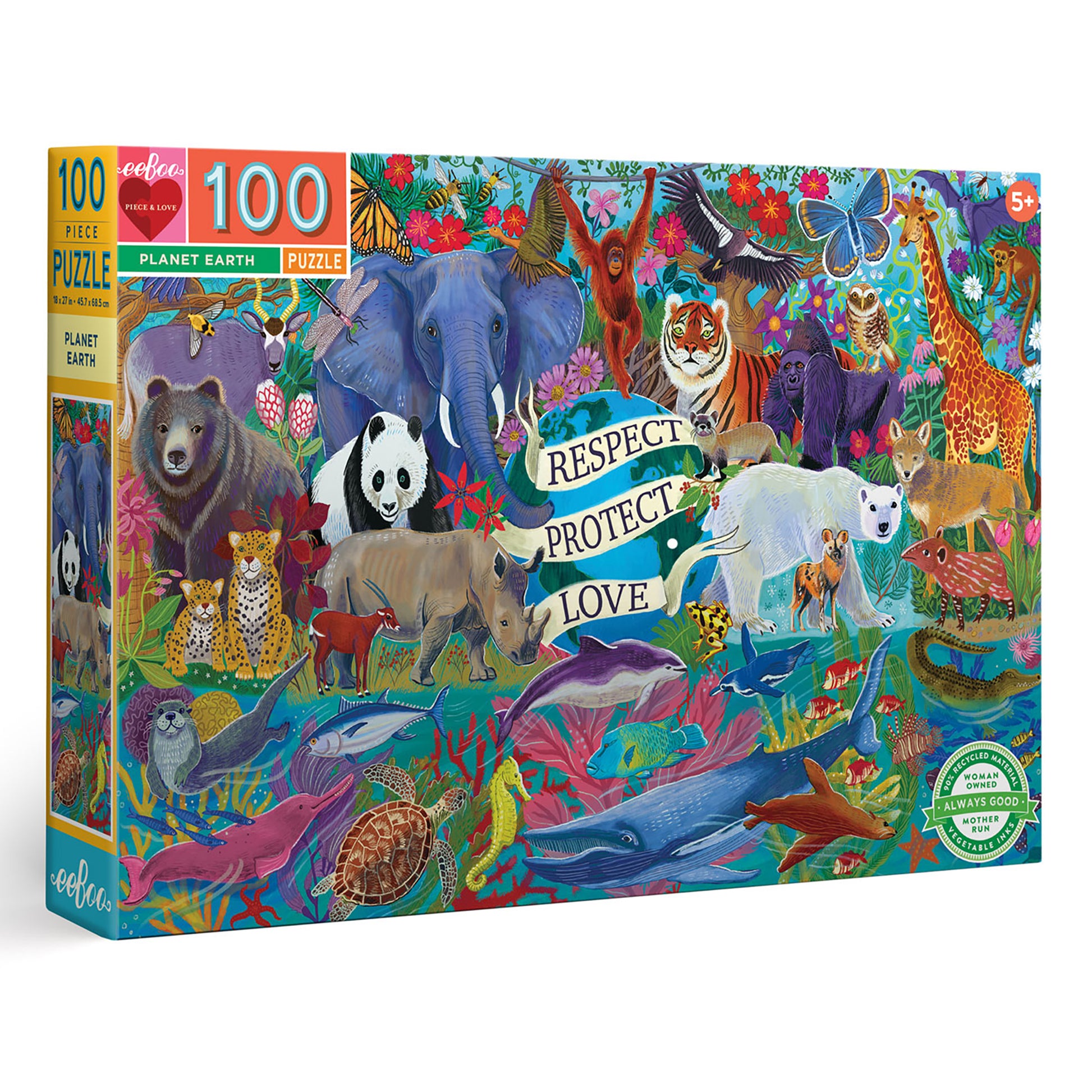 Planet Earth Animals 100 Piece Puzzle eeBoo | Unique Gifts for Kids 5+