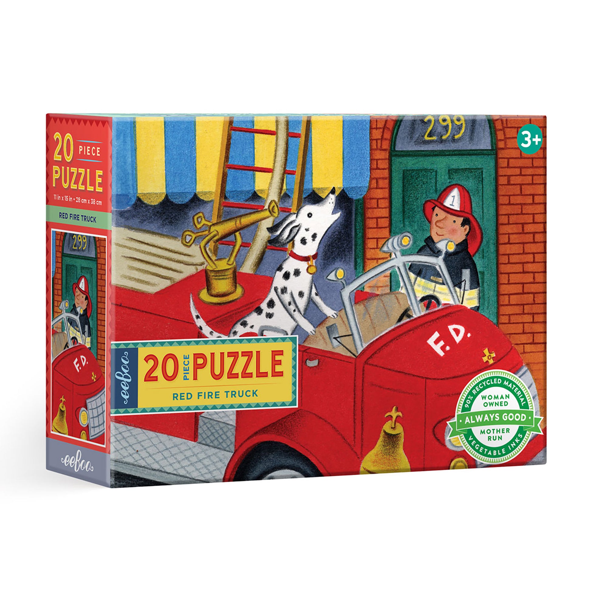 Red Fire Truck 20 Piece Big Puzzle eeBoo Unique Gifts for Kids Ages 3+