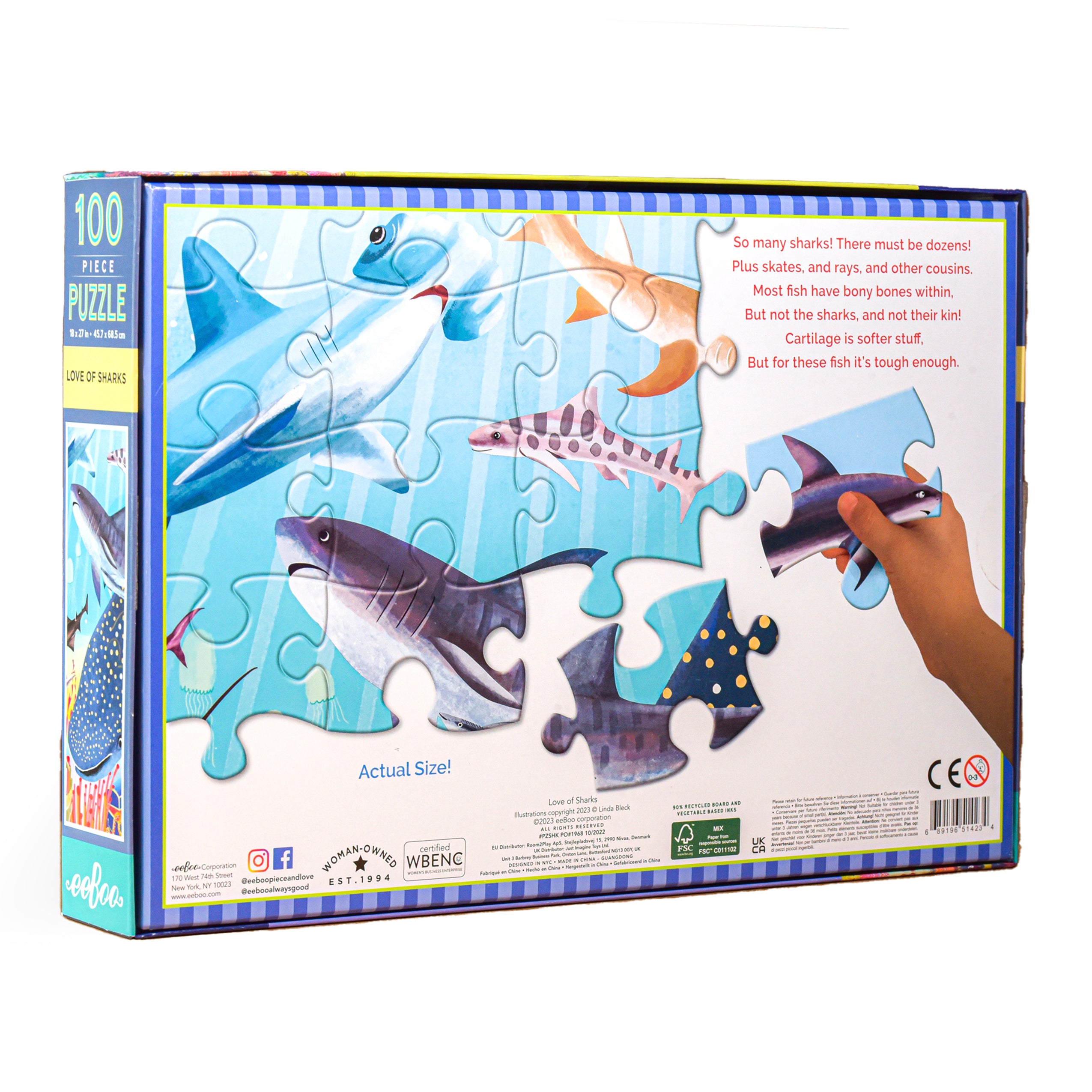 Love of Sharks 100 Piece Ocean Jigsaw Puzzle | Perfect Gift for Kids 5+ Swim with hammerheads, whale, stingrays, and great white sharks