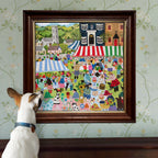 Artist Vanessa Bowman depicts a festive village square filled with tents, crafts & a colorful crowd gathering for the country fair. 1000 Piece Jigsaw Puzzle by eeBoo 