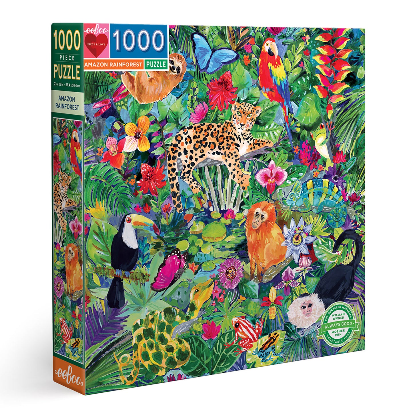 Amazon Animal Rainforest 1000 Piece Jigsaw Puzzle | eeBoo Piece & Love | Great Gift for Animal Lovers