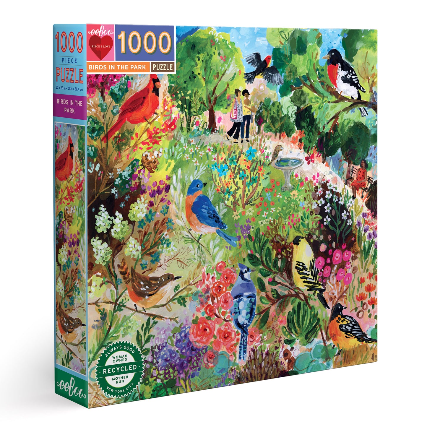 Birds in the Park 1000 Piece Jigsaw Puzzle | eeBoo Piece & Love | Gifts for Bird Lovers