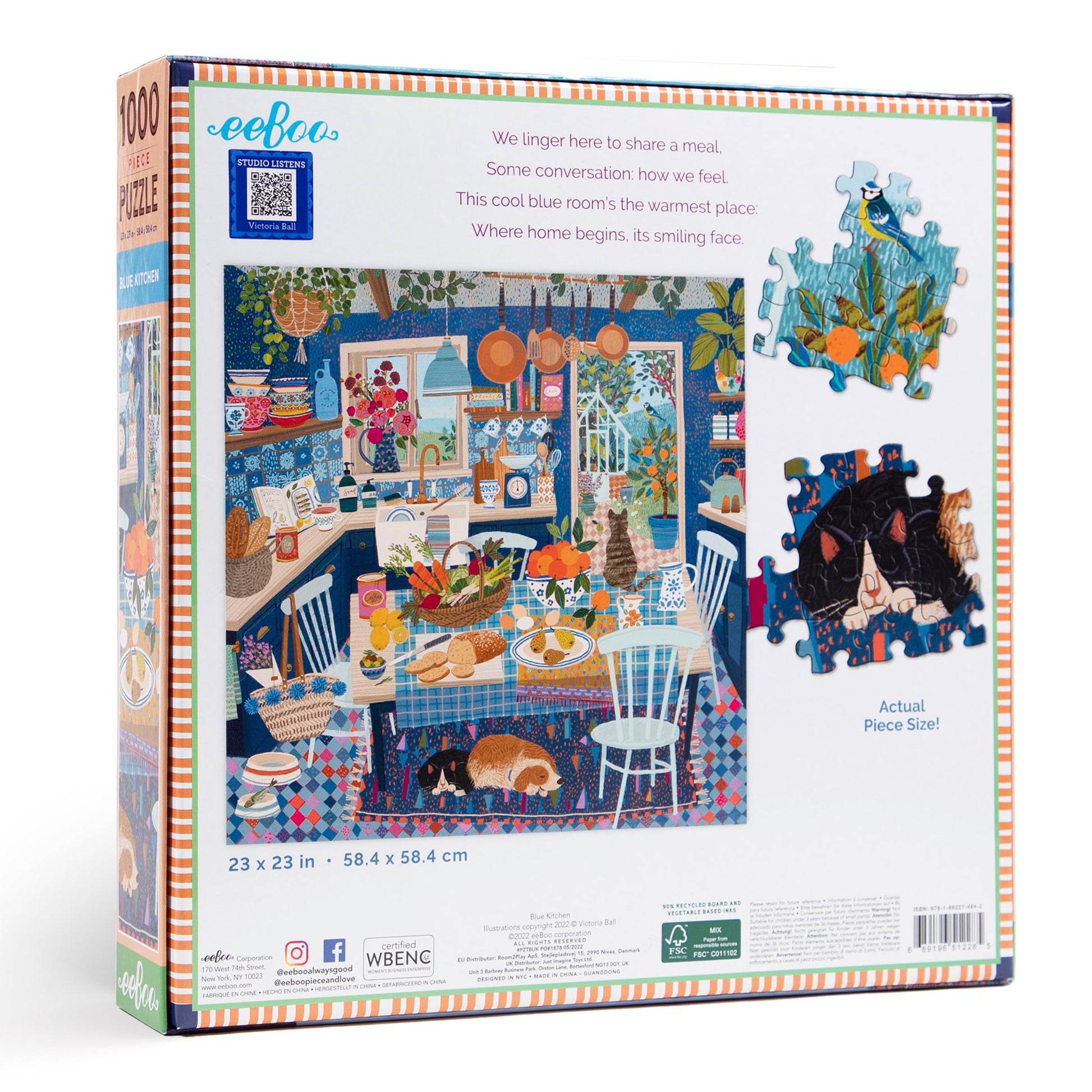 Blue Kitchen 1000 Piece Jigsaw Puzzle by eeBoo | Gifts for Adults Cottagecore
