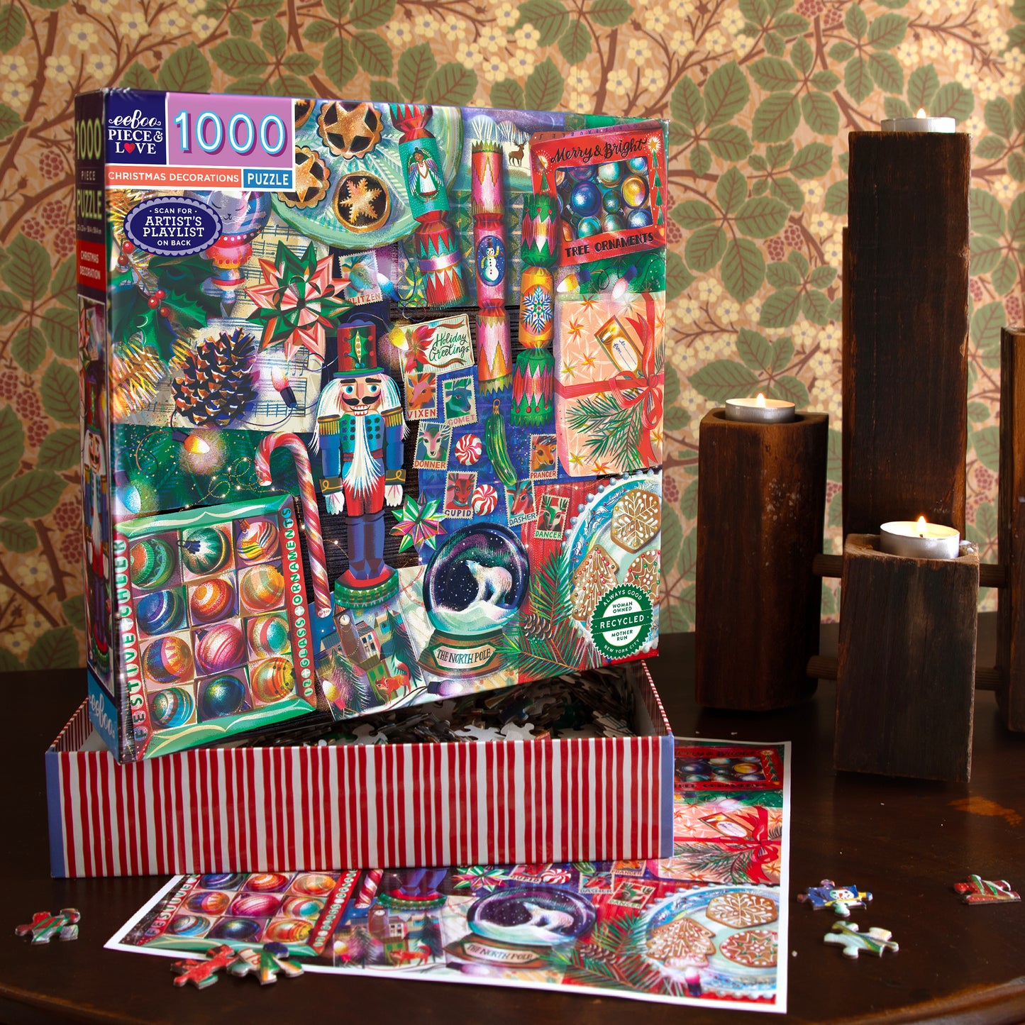 Christmas Decorations 1000 Piece Jigsaw Puzzle by eeBoo | Unique Fun Gifts