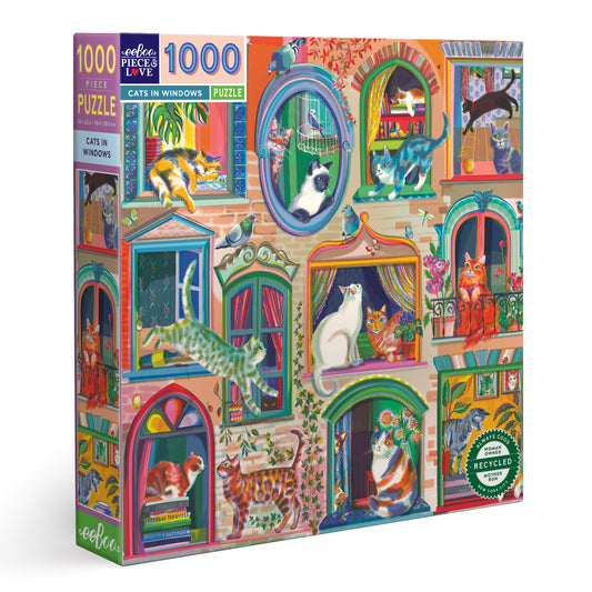 Cats in Windows 1000 Piece Jigsaw Puzzle | eeBoo Piece & Love Unique Gifts for Cat Lovers