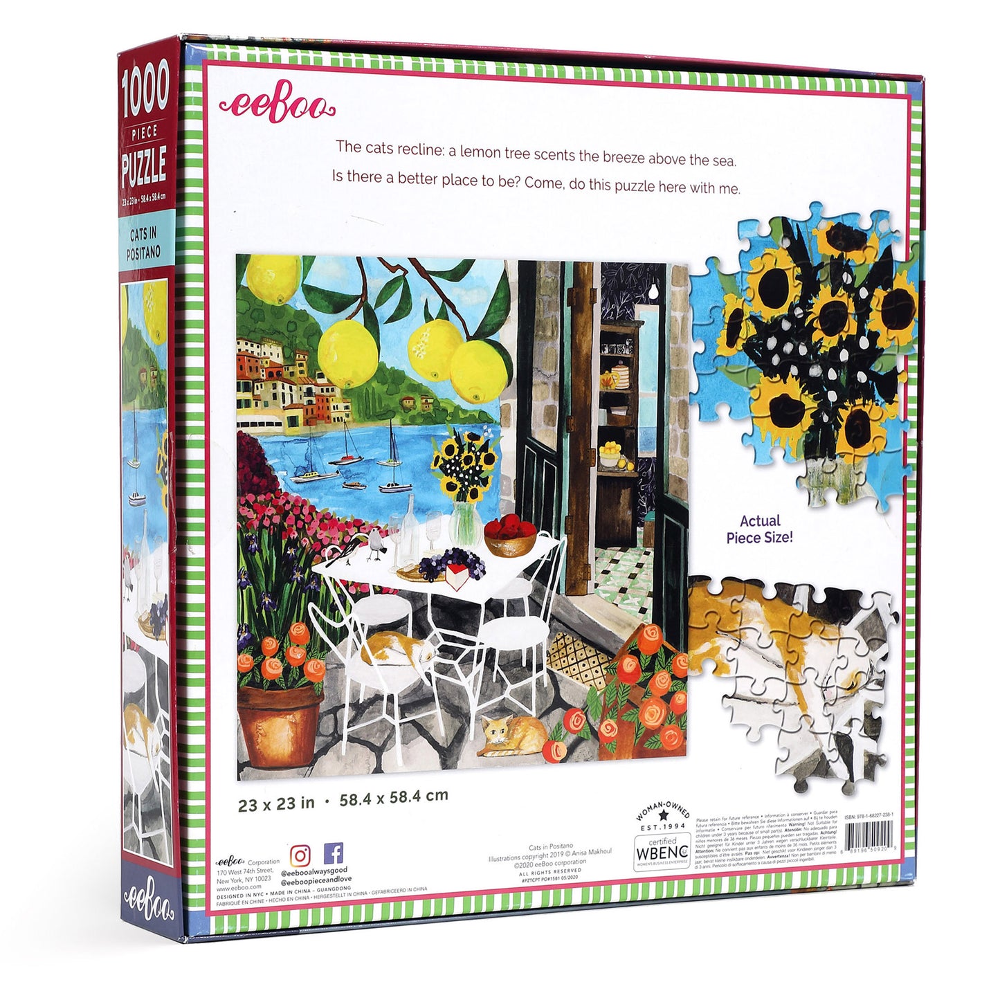 Cats in Positano Italy 1000 Piece Jigsaw Puzzle | eeBoo Piece & Love | Gifts for Travel Lovers