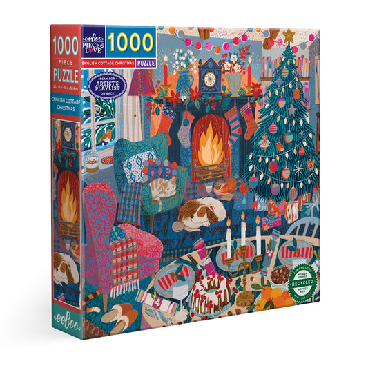 English Cottage Christmas 1000 Piece Jigsaw Puzzle by eeBoo | Unique Fun Gifts