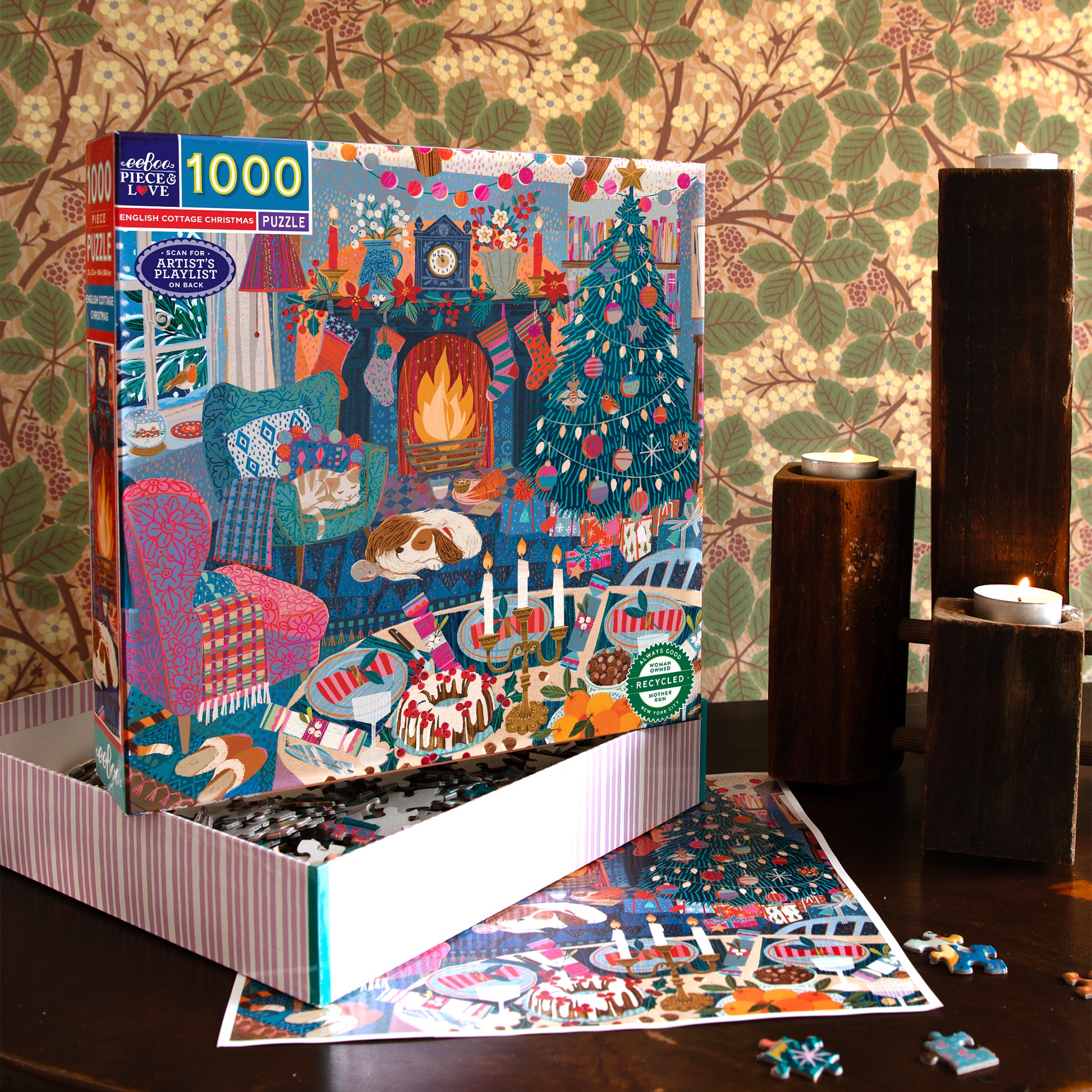 English Cottage Christmas 1000 Piece Jigsaw Puzzle by eeBoo | Unique Fun Gifts