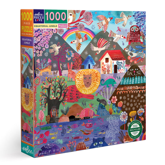 Equatorial Jungle 1000 Piece Square Jigsaw Puzzle by eeBoo | Beautiful Unique Gifts for Adults, Animal Lovers, and more