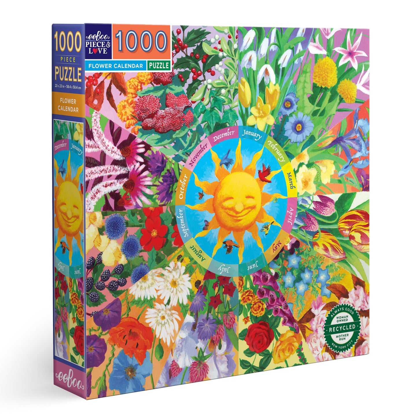 Flower Calendar 1000 Piece Square Jigsaw Puzzle eeBoo Gifts for Garden Lovers, Plant Enthusiasts, Flower Connoisseurs 14+