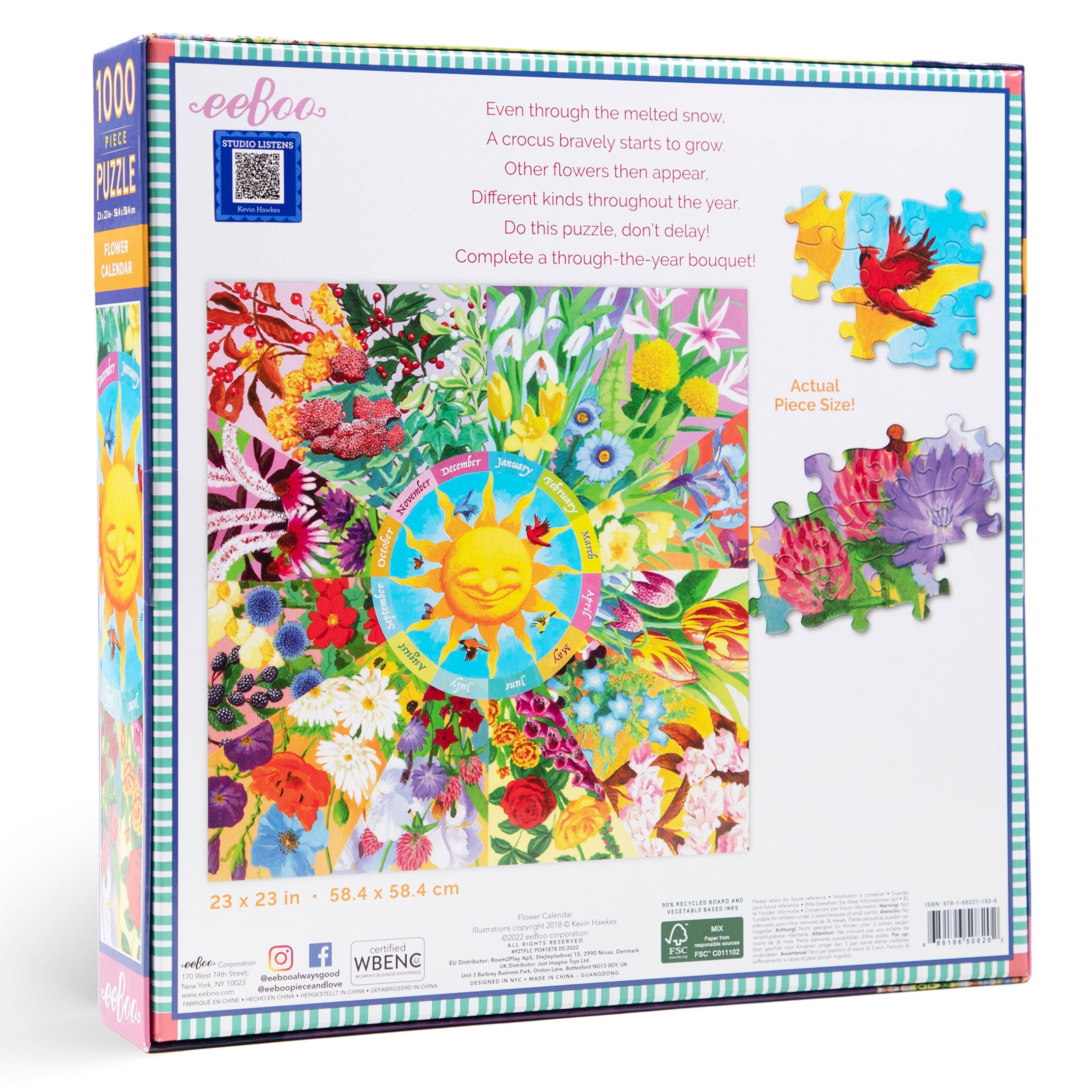 Flower Calendar 1000 Piece Square Jigsaw Puzzle eeBoo Gifts for Adults