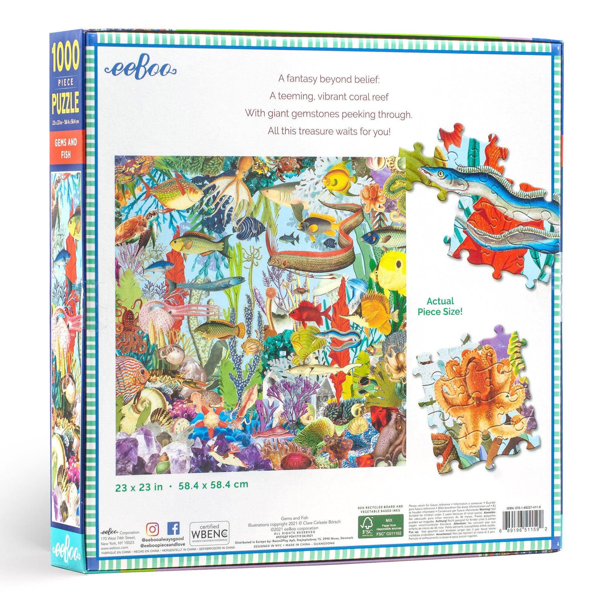 Gems and Fish Underwater Sea 1000 Piece Jigsaw Puzzle | eeBoo Piece & Love | Makes a Great Gift